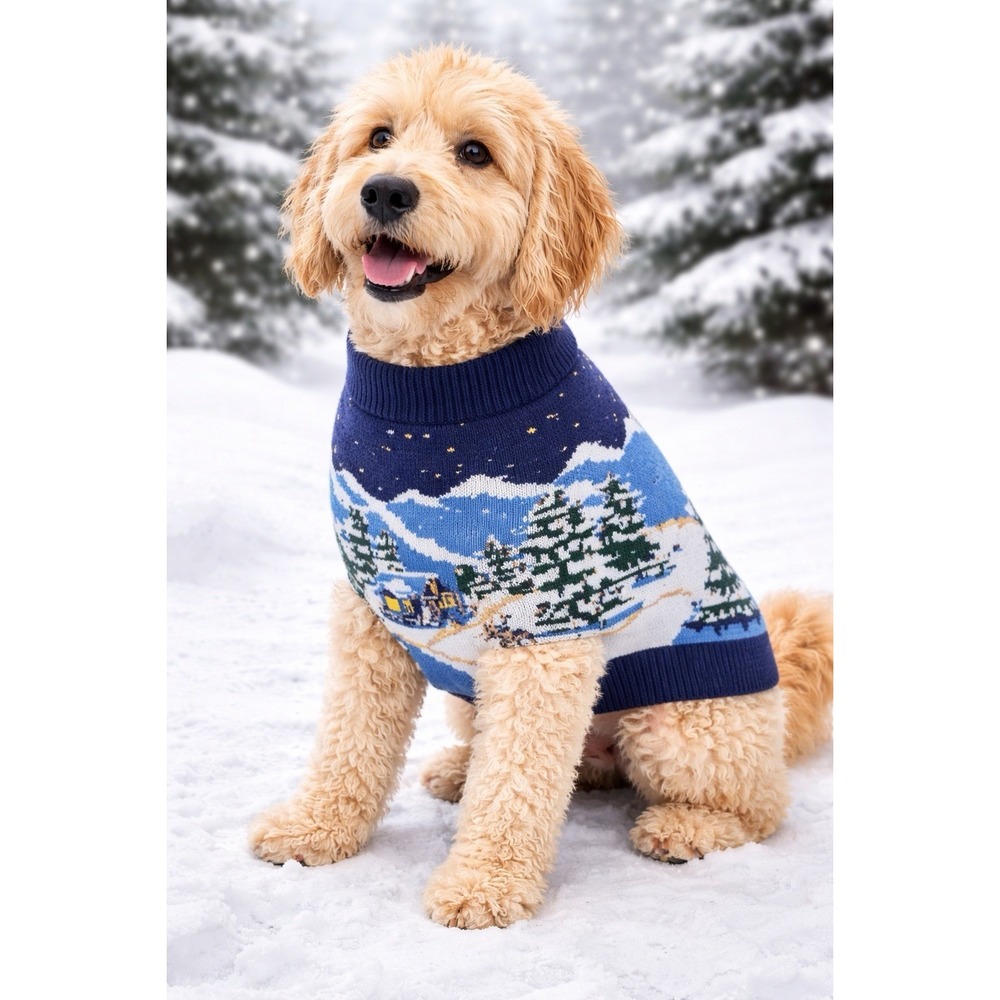 Holiday Lane Dog Sweater PET XL Winter Knit Snow Village Scene